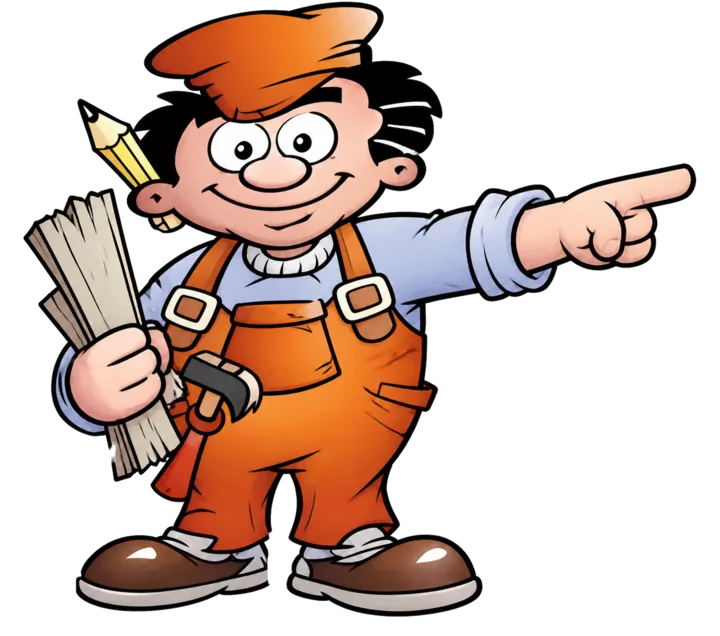 Omar's Handy Work mascot pointing toward the quote request form